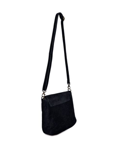 Zwarte leren tas met handgreep aan de bovenkant - 20,5x20,5x6 cm