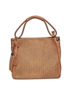 Cognac leren tas met handgreep aan de bovenkant - 34x45x14 cm