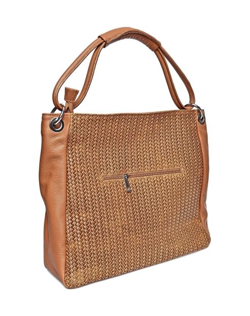 Cognac leren tas met handgreep aan de bovenkant - 34x45x14 cm