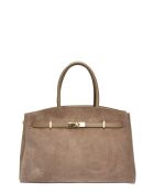 Taupe leren draagtas - 28,5x38x12 cm