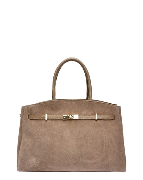 Taupe leren draagtas - 28,5x38x12 cm