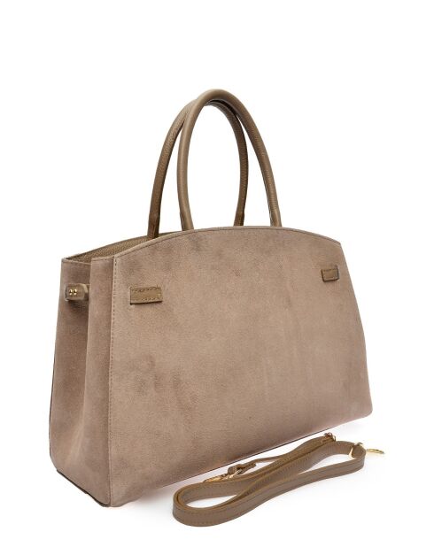 Taupe leren draagtas - 28,5x38x12 cm