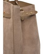 Taupe leren draagtas - 28,5x38x12 cm