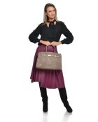 Taupe leren draagtas - 28,5x38x12 cm