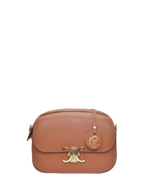 Cognac leren schoudertas - 17x22x7 cm