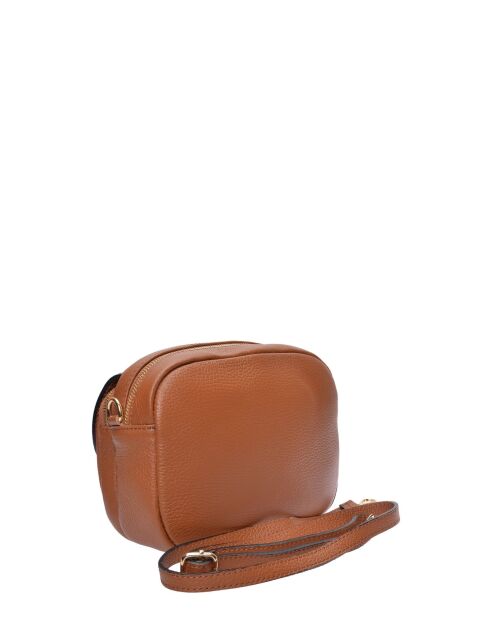 Cognac leren schoudertas - 17x22x7 cm