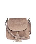 Taupe leren tas met handgreep aan de bovenkant - 20,5x20,5x6 cm