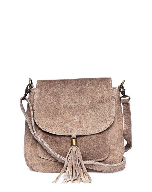 Taupe leren tas met handgreep aan de bovenkant - 20,5x20,5x6 cm