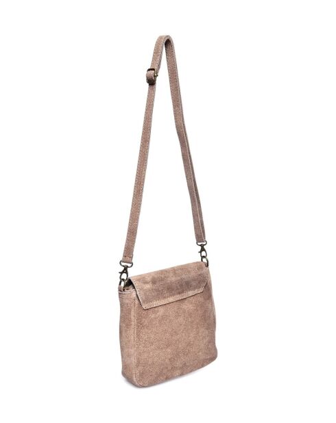 Taupe leren tas met handgreep aan de bovenkant - 20,5x20,5x6 cm