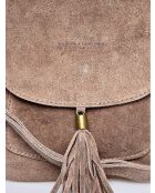 Taupe leren tas met handgreep aan de bovenkant - 20,5x20,5x6 cm