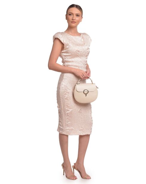 Beige leren schoudertas - 20x23,5x7,5 cm