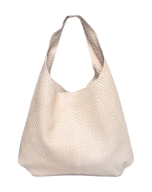 Beige leren draagtas - 35x46x16 cm