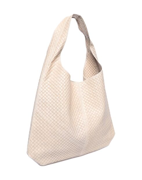 Beige leren draagtas - 35x46x16 cm