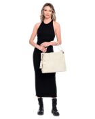 Beige leren tas met handgreep aan de bovenkant - 34x45x14 cm