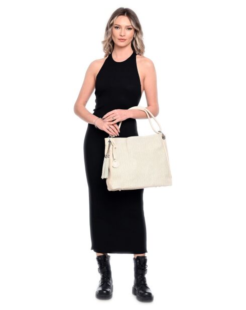 Beige leren tas met handgreep aan de bovenkant - 34x45x14 cm