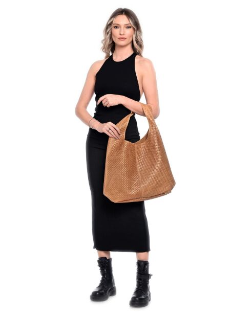 Cognac leren draagtas - 35x46x16 cm