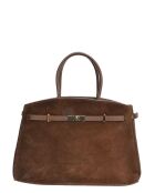 Bruine leren draagtas - 28,5x38x12 cm