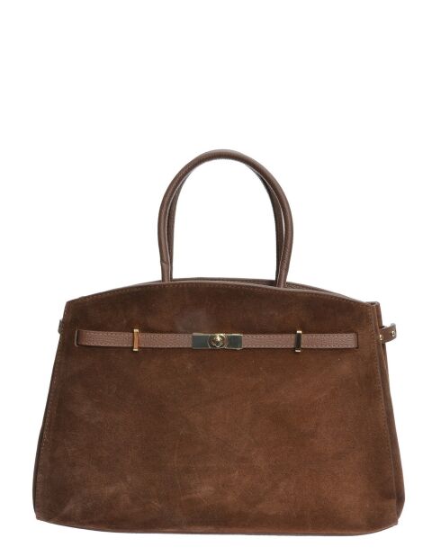 Bruine leren draagtas - 28,5x38x12 cm