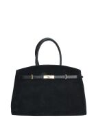 Zwarte leren draagtas - 28,5x38x12 cm