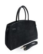Zwarte leren draagtas - 28,5x38x12 cm