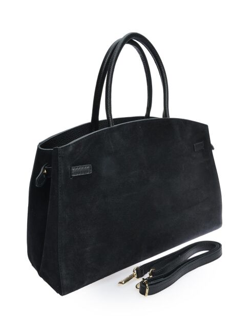 Zwarte leren draagtas - 28,5x38x12 cm