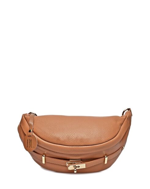 Cognac leren schoudertas - 17x28x cm