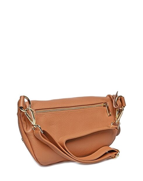 Cognac leren schoudertas - 17x28x cm