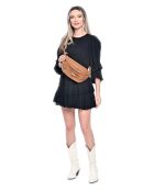 Cognac leren schoudertas - 17x28x cm