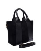 Zwarte leren draagtas - 22,5x25x12 cm