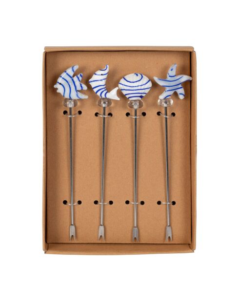 Set mit 4 blauen Bordemer Cocktailspießen - 13,5 x 1 x 3 cm