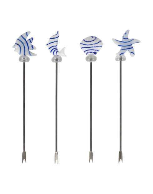 Set mit 4 blauen Bordemer Cocktailspießen - 13,5 x 1 x 3 cm