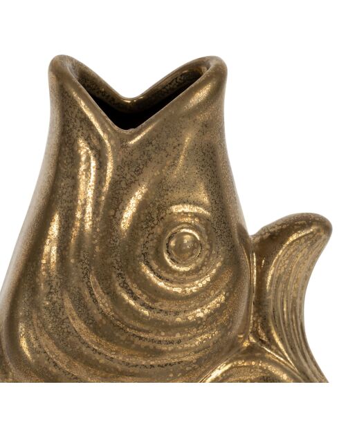 Jarrón dorado con forma de pez marino, 14 x 9 x 19 cm de alto