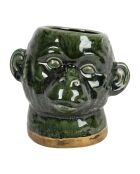 Cache-pot Singe Sanaga kaki et doré - H.19 cm