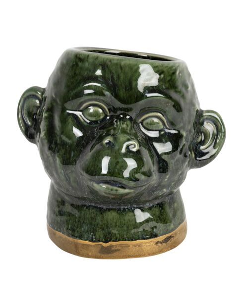 Cache-pot Singe Sanaga kaki et doré - H.19 cm
