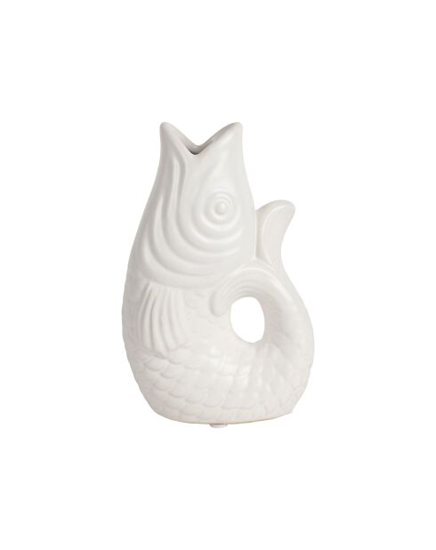 Jarrón blanco con peces marinos, 14 x 9 x H.19,5 cm