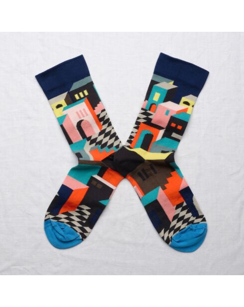 Chaussette en coton Décor bleu foncé