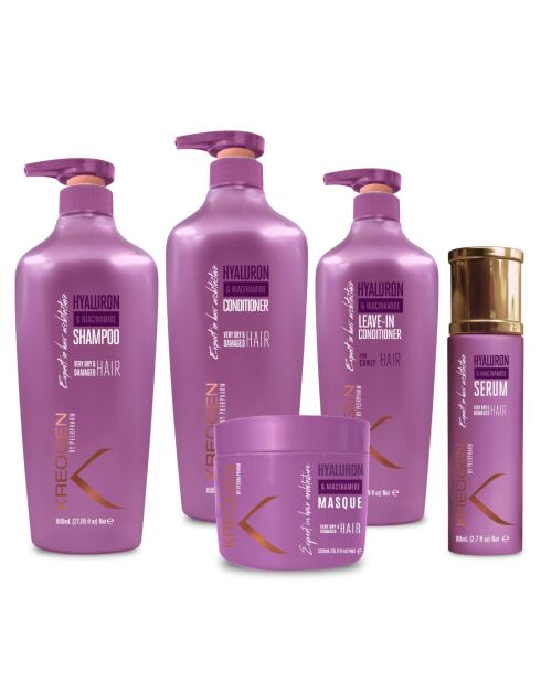 Shampooing réparation profonde,  Après-shampooing nutrition intense, Masque réparation intense, Soin sans rinçage définition & hydratation, Sérum capillaire réparation & brillance