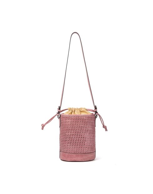 Bolso bandolera Louvre de piel tejida rosa - 19x25x14 cm