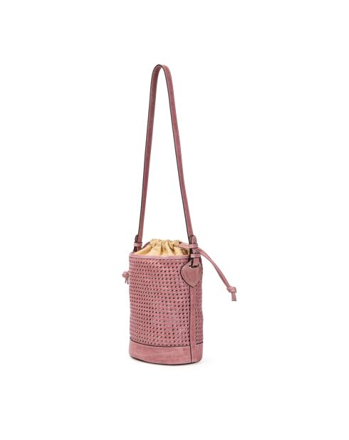 Bolso bandolera Louvre de piel tejida rosa - 19x25x14 cm