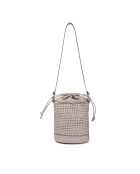 Sac seau porté épaule en cuir tressé Louvre perle - 19x25x14 cm