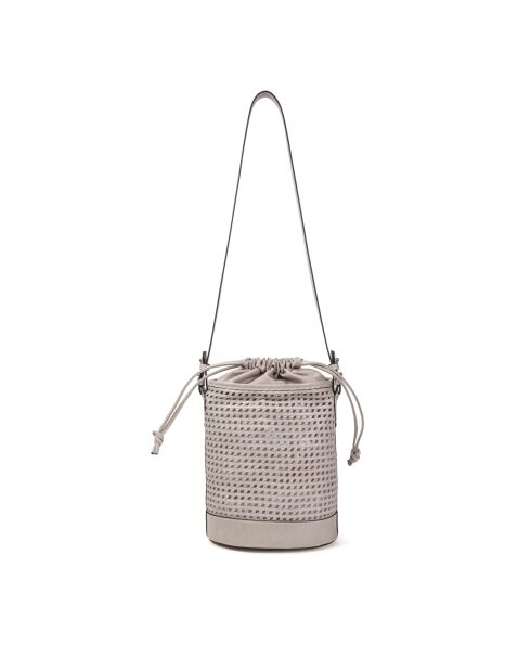 Sac seau porté épaule en cuir tressé Louvre perle - 19x25x14 cm