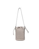 Sac seau porté épaule en cuir tressé Louvre perle - 19x25x14 cm