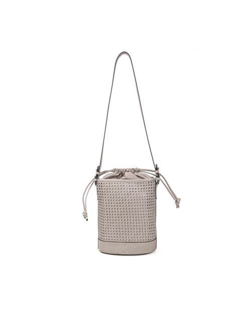 Sac seau porté épaule en cuir tressé Louvre perle - 19x25x14 cm