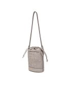 Sac seau porté épaule en cuir tressé Louvre perle - 19x25x14 cm