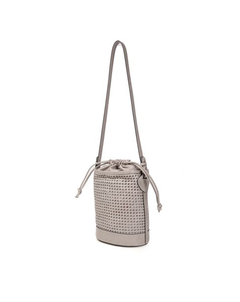 Sac seau porté épaule en cuir tressé Louvre perle - 19x25x14 cm
