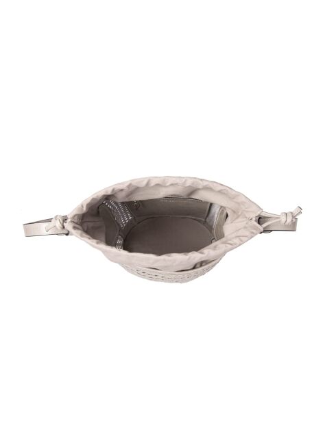 Sac seau porté épaule en cuir tressé Louvre perle - 19x25x14 cm
