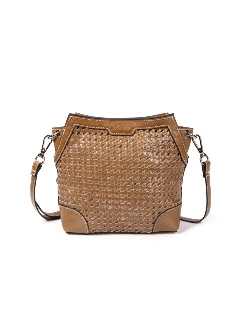 Sac porté bandoulière en cuir tressé Bonbon miel - 18x17x8,5 cm