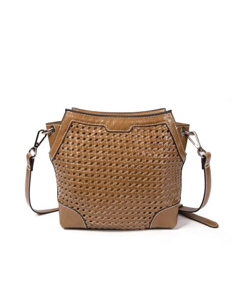 Sac porté bandoulière en cuir tressé Bonbon miel - 18x17x8,5 cm