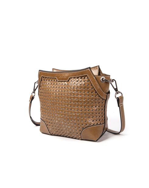 Sac porté bandoulière en cuir tressé Bonbon miel - 18x17x8,5 cm