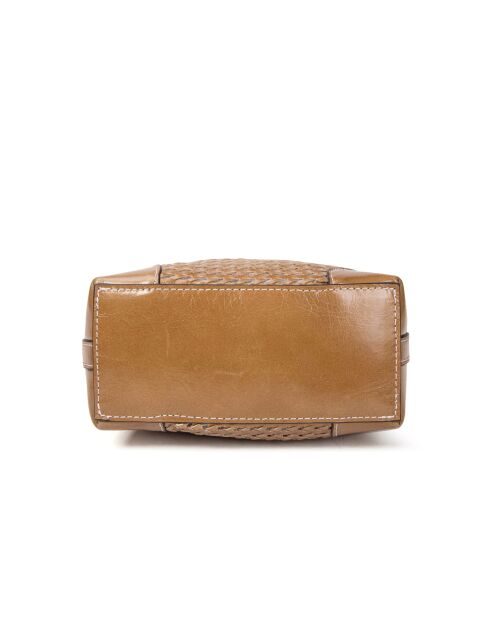 Sac porté bandoulière en cuir tressé Bonbon miel - 18x17x8,5 cm